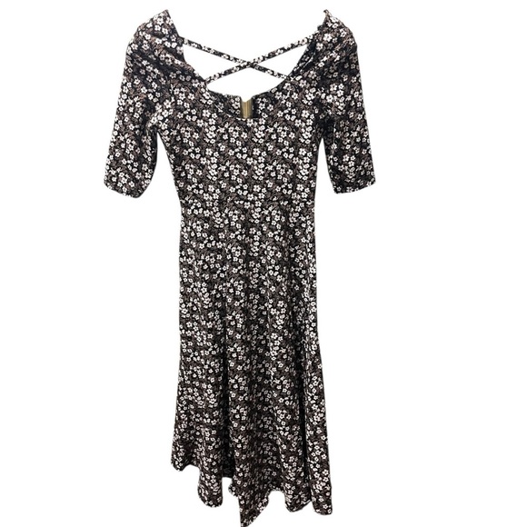 Pact Black White Gold Floral Organic Cotton Midi Dress - Picture 7 of 12